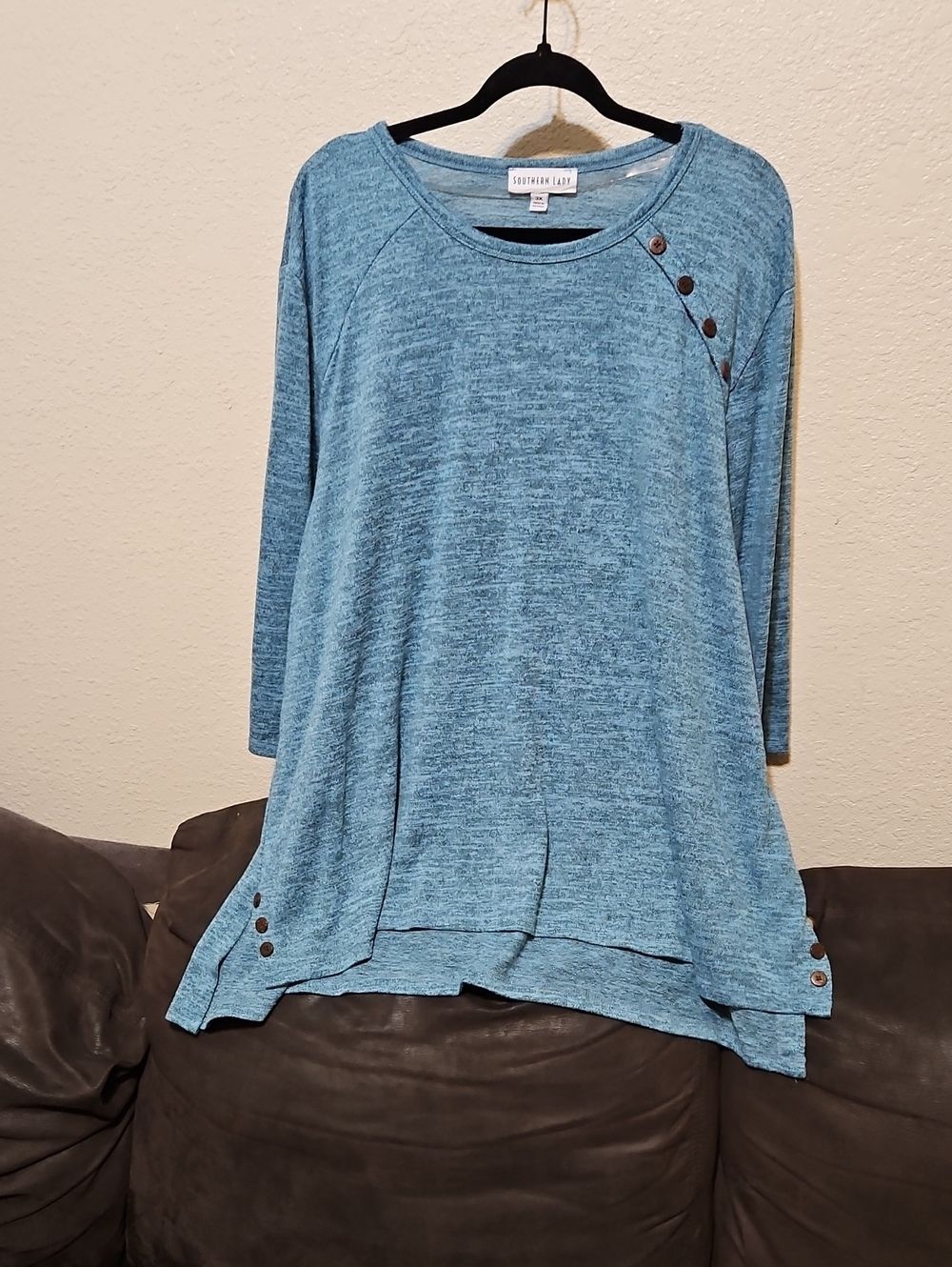 Southern Lady Teal Blue Button-Detail Pullover Top